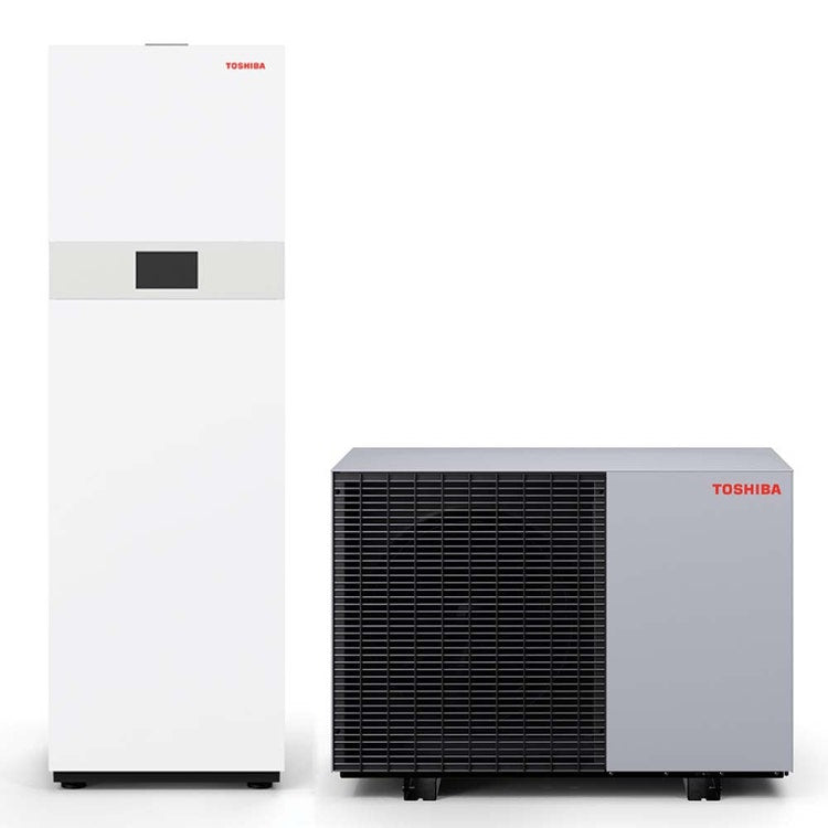 Toshiba Komplettsystem aus einer Inverter-Wärmepumpe 4 kW einphasig, mit hydronischer All-In-One-Einheit 190 Liter, 1 Zone, mit 8 kW Hilfselektrowiderstand ESTIA BI-BLOC R290 HWP-1601F19ST8W-E+HWP-401HW-E
