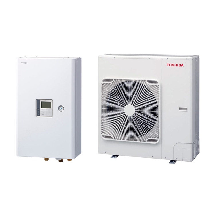 Toshiba Komplettsystem aus einer Inverter-Wärmepumpe 11 kW mit wandmontierter Hydronikeinheit und elektrischer Zusatzheizung 3 kW ESTIA HWT-1101HW-E+HWT-1101XWHM3W-E