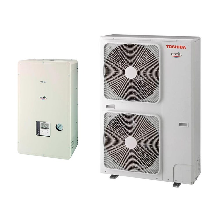 Toshiba Komplettsystem aus Inverter-Wärmepumpe 14 kW mit wandhängender Hydronikeinheit mit zusätzlichem elektrischen Heizelement von 3 kW ESTIA HWS-1405H8-E+HWS-1405XWHM3-E