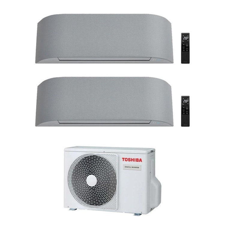 Toshiba 2-fach-Split-Klimagerät HAORI, Wandgerät, Inverter, WLAN, Light Grey – Außengerät R32 3,3 kW, Innengeräte 7000+7000 BTU RAS-2M10G3AVG-E+RAS-[M07-1|M07-1]N4KVRG-E