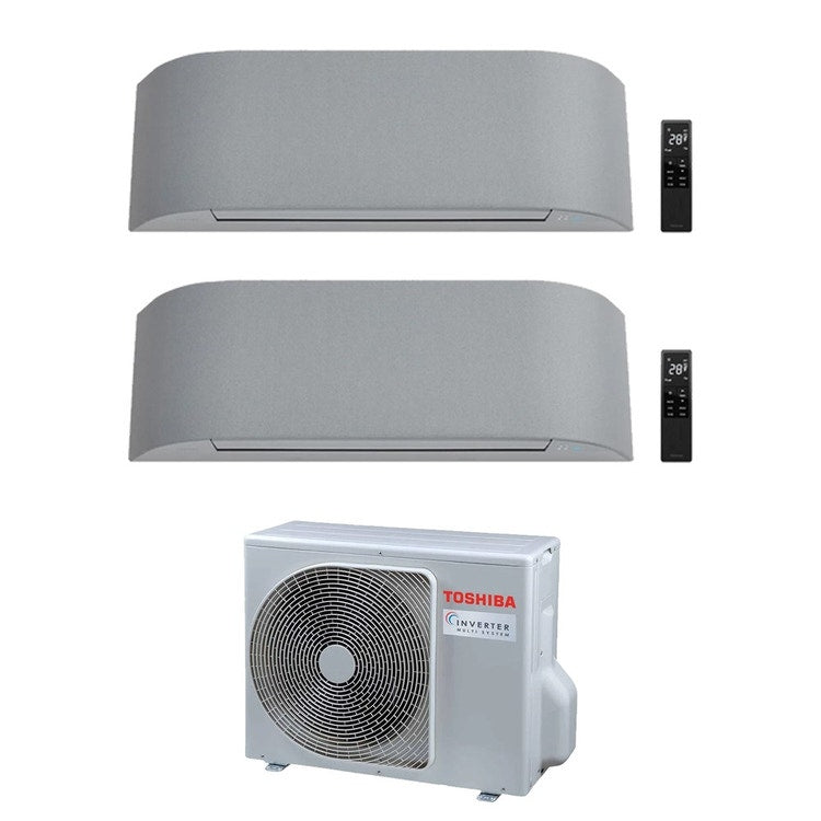 Toshiba 2-fach-Split-Klimagerät HAORI, Wandgerät, Inverter, WLAN, Light Grey – Außengerät R32 5,2 kW, Innengeräte 10000+13000 BTU RAS-2M18G3AVG-E+RAS-[B10-2|B13-1]N4KVRG-E