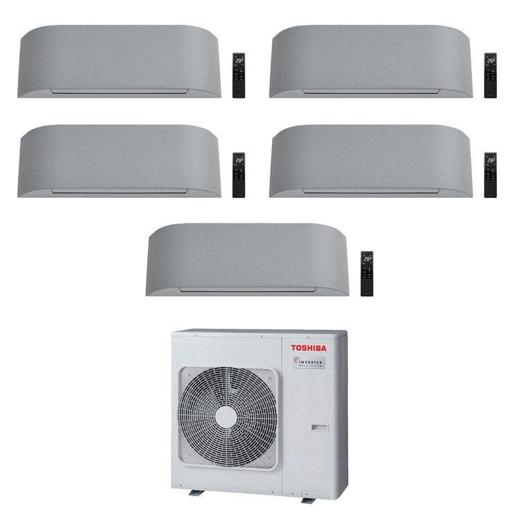 Toshiba 5-fach-Split-Klimagerät HAORI, Wandgerät, Inverter, WLAN, Light Grey – Außengerät R32 10 kW, Innengeräte 7000+10000+13000+13000+16000 BTU RAS-5M34G3AVG-E1+RAS-[M07|B10|13|13|16]N4KVRG-E-26