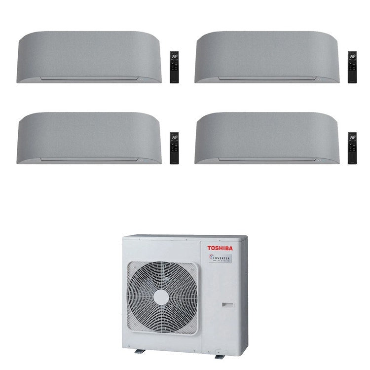 Toshiba 4-fach-Split-Klimagerät HAORI, Wandgerät, Inverter, WLAN, Light Grey – Außengerät R32 8 kW, Innengeräte 10000+13000+13000+16000 BTU RAS-4M27G3AVG-E+RAS-[B10-2|2xB13-1|B16-1]N4KVRG-E