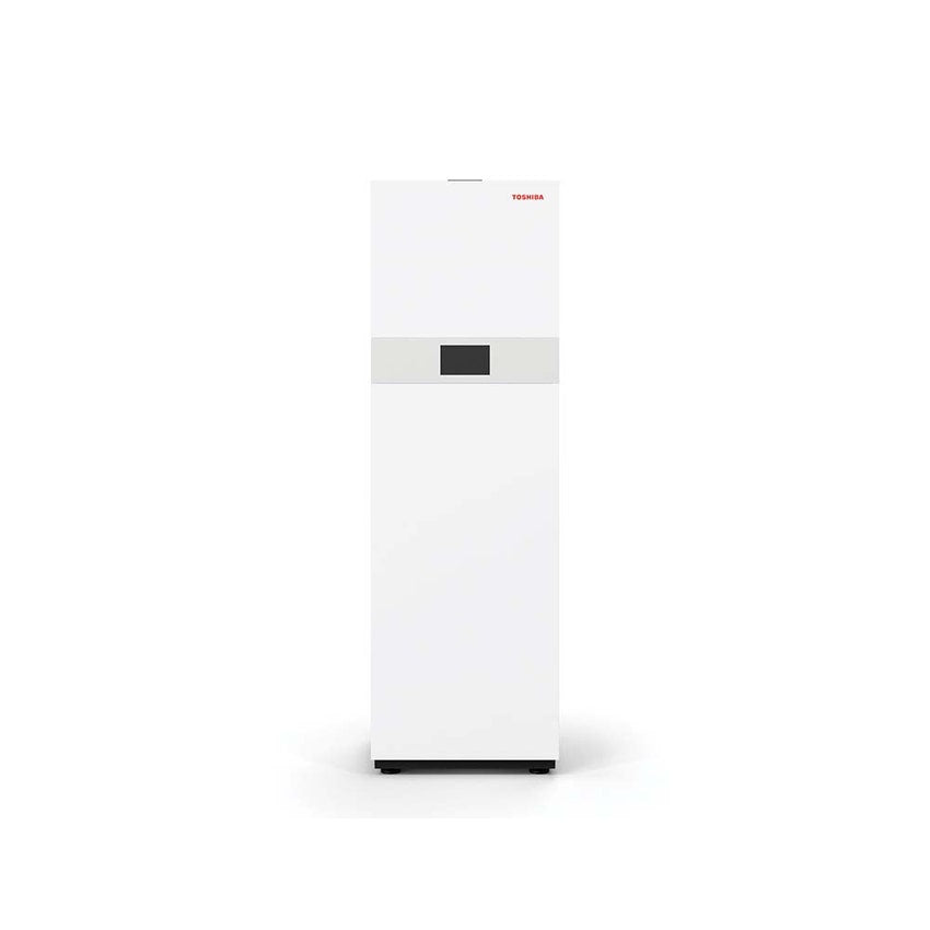 Toshiba Komplettsystem aus einer Inverter-Wärmepumpe 16 kW einphasig, mit All-in-One-Hydronikeinheit 190 Liter, 1 Zone, mit 8 kW elektrischer Zusatzheizung ESTIA BI-BLOC R290 HWP-1601F19ST8W-E+HWP-1601HW-E