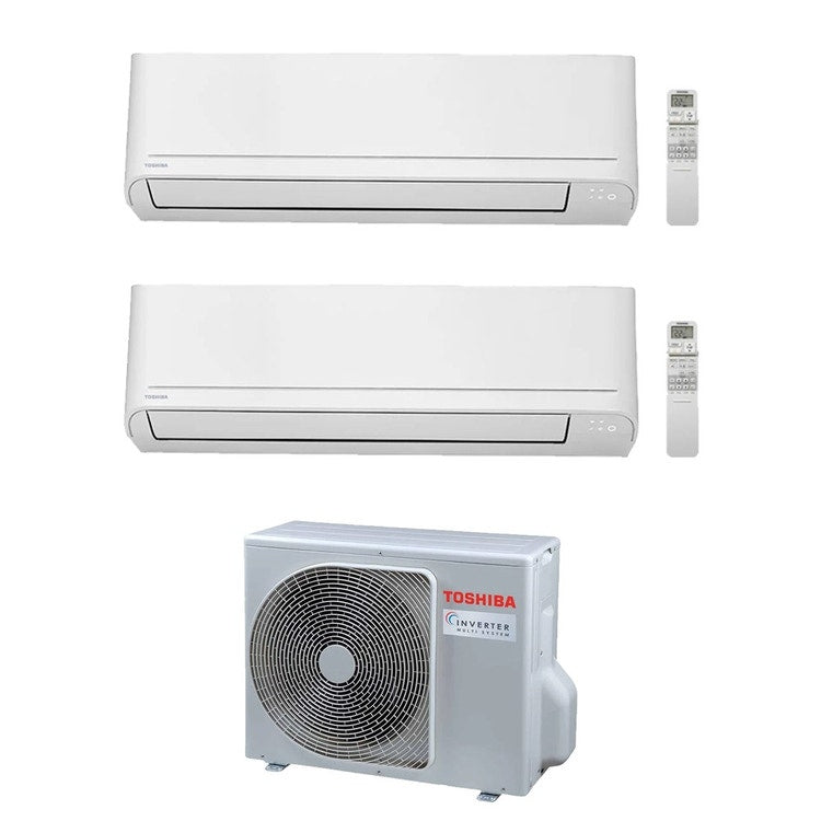 Toshiba 2-fach-Split-Klimagerät SEIYA Smart, Wandgerät, Inverter, WLAN, Weiß – Außengerät R32 5,2 kW, Innengeräte 5000+5000 BTU RAS-2M18G3AVG-E+RAS-[B05|B05]S4KVG-E