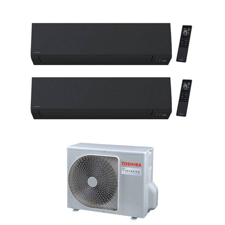 Toshiba 2-fach-Split-Klimagerät SHORAI EDGE BLACK, Wandgerät, Inverter, WLAN, Schwarz – Außengerät R32 5,2 kW, Innengeräte 5000+13000 BTU RAS-3M18G3AVG-E+RAS-[M05|B13]G3KVSGB-E