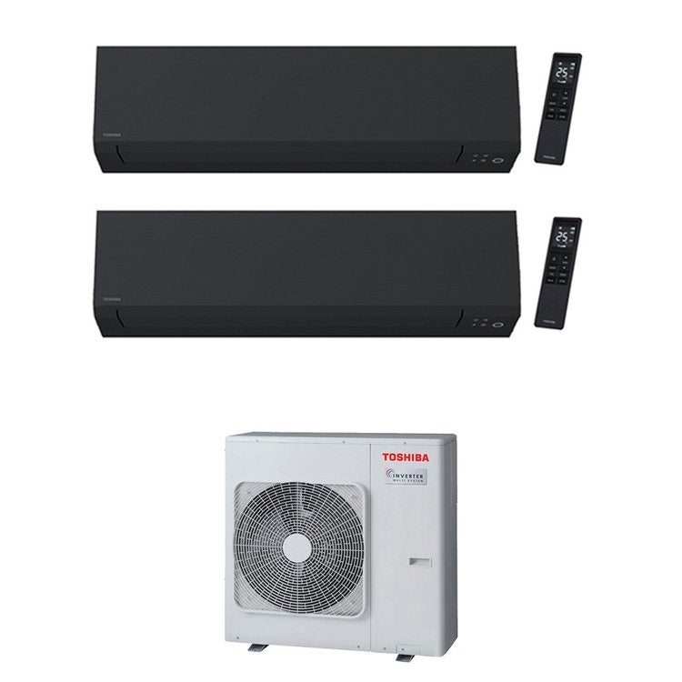 Toshiba 2-fach-Split-Klimagerät SHORAI EDGE BLACK, Wandgerät, Inverter, WLAN, Schwarz – Außengerät R32 7 kW, Innengeräte 7000+13000 BTU RAS-3M26G3AVG-E+RAS-[B07|B13]G3KVSGB-E