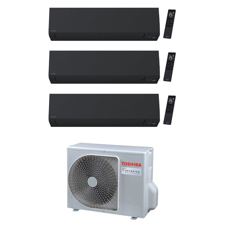 Toshiba 3-fach-Split-Klimagerät SHORAI EDGE BLACK, Wandgerät, Inverter, WLAN, Schwarz – Außengerät R32 5,2 kW, Innengeräte 5000+5000+7000 BTU RAS-3M18G3AVG-E+RAS-[M05|M05|B07]G3KVSGB-E