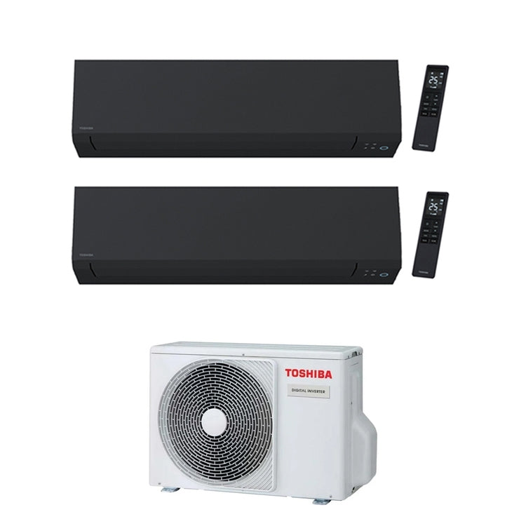 Toshiba 2-fach-Split-Klimagerät SHORAI EDGE BLACK, Wandgerät, Inverter, WLAN, Schwarz – Außengerät R32 3,3 kW, Innengeräte 7000+7000 BTU RAS-2M10G3AVG-E+RAS-[B07|B07]G3KVSGB-E