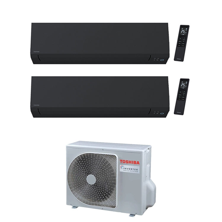 Toshiba 2-fach-Split-Klimagerät SHORAI EDGE BLACK, Wandgerät, Inverter, WLAN, Schwarz – Außengerät R32 5,2 kW, Innengeräte 7000+7000 BTU RAS-3M18G3AVG-E+RAS-[B07|B07]G3KVSGB-E