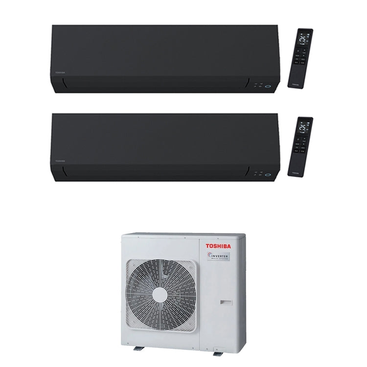 Toshiba 2-fach-Split-Klimagerät SHORAI EDGE BLACK, Wandgerät, Inverter, WLAN, Schwarz – Außengerät R32 8 kW, Innengeräte 21000+12000 BTU RAS-4M27G3AVG-E+RAS-[B22|B13]G3KVSGB-E