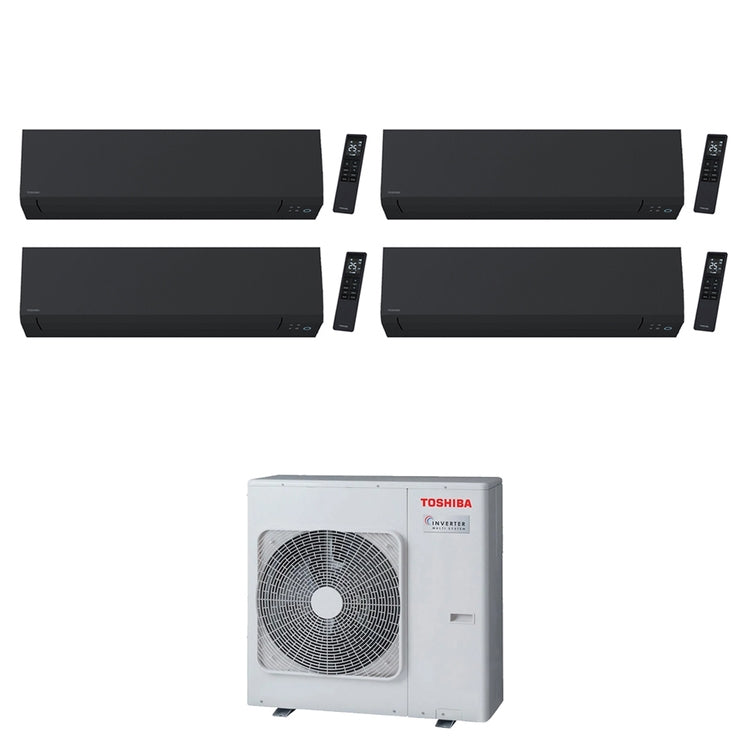 Toshiba 4-fach-Split-Klimagerät SHORAI EDGE BLACK, Wandgerät, Inverter, WLAN, Schwarz – Außengerät R32 10 kW, Innengeräte 16000+16000+12000+7000 BTU RAS-5M34G3AVG-E+RAS-[B16|B16|B13|B07]G3KVSGB-E