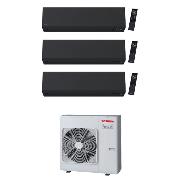 Toshiba 3-fach-Split-Klimagerät SHORAI EDGE BLACK, Wandgerät, Inverter, WLAN, Schwarz – Außengerät R32 7,5 kW, Innengeräte 16000+7000+7000 BTU RAS-3M26G3AVG-E+RAS-[B16|B07|B07]G3KVSGB-E
