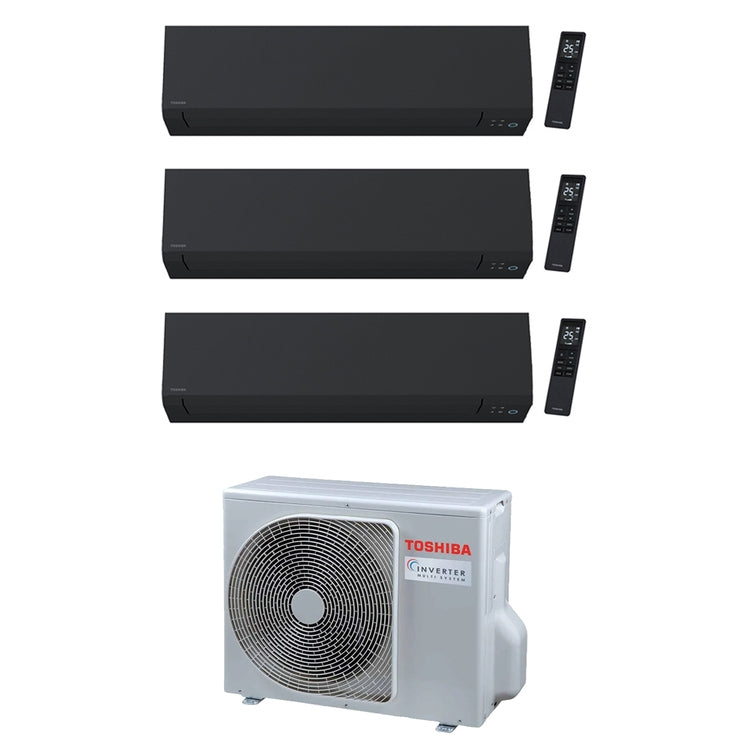 Toshiba 3-fach-Split-Klimagerät SHORAI EDGE BLACK, Wandgerät, Inverter, WLAN, Schwarz – Außengerät R32 5,2 kW, Innengeräte 12000+7000+5000 BTU RAS-3M18G3AVG-E+RAS-[B13|B07|M05]G3KVSGB-E