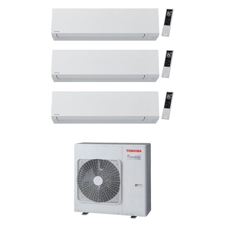Toshiba 3-fach-Split-Klimagerät SHORAI EDGE WHITE, Wandgerät, Inverter, WLAN, Weiß – Außengerät R32 8 kW, Innengeräte 5000+7000+13000 BTU RAS-4M27G3AVG-E+RAS-[M05|B07|B13]G3KVSG-E