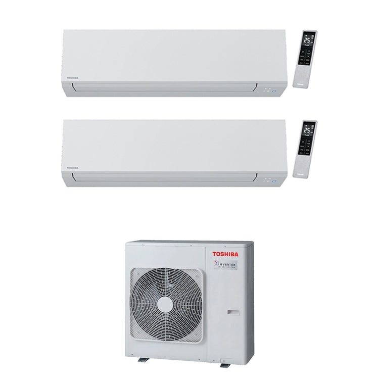 Toshiba 2-fach-Split-Klimagerät SHORAI EDGE WHITE, Wandgerät, Inverter, WLAN, Weiß – Außengerät R32 7,5 kW, Innengeräte 24000+9000 BTU RAS-3M26G3AVG-E+RAS-[B24|B10]G3KVSG-E