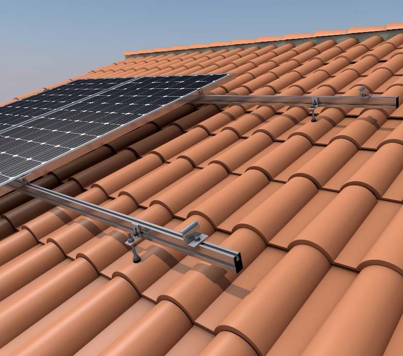 Sunfer 01V2-250-C. Koplanare Halterung für 2 Vertikalmodule verschraubt, Ziegeldach. Roh (unbehandelt)