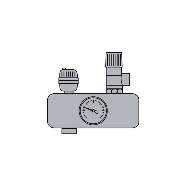Vaillant Sicherheitsgruppe bestehend aus Manometer, manueller Entlüftungsventil und Sicherheitsventil 307591