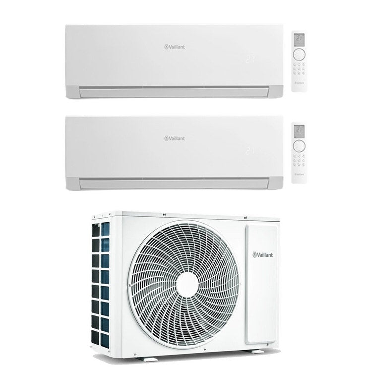 Vaillant 2-fach-Split-Klimagerät climaVAIR plus, Wandgerät, Inverter, WLAN, Weiß – Außengerät R32 8 kW, Innengeräte 18000+18000 BTU VAM1-080A4NO+VAIP1-0[50|50]WNI