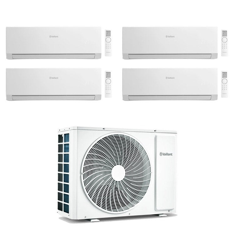 Vaillant 4-fach-Split-Klimagerät climaVAIR plus, Wandgerät, Inverter, WLAN, Weiß – Außengerät R32 8 kW, Innengeräte 9000+9000+9000+9000 BTU VAM1-080A4NO+VAIP1-0[25|25|25|25]WNI