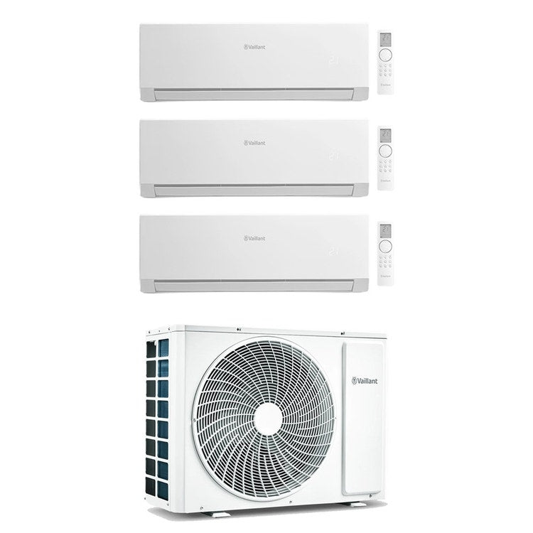 Vaillant 3-fach-Split-Klimagerät climaVAIR plus, Wandgerät, Inverter, WLAN, Weiß – Außengerät R32 12,1 kW, Innengeräte 9000+12000+12000 BTU VAM1-120A5NO+VAIP1-0[25|35|35]WNI
