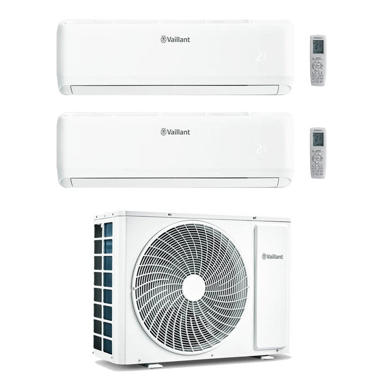 Vaillant 2-fach-Split-Klimagerät climaVAIR pro, Wandgerät, Inverter, WLAN, Weiß – Außengerät R32 8 kW, Innengeräte 7000+7000 BTU VAM 1-080 A4NO+VAIB 1-0[20|20] WNI