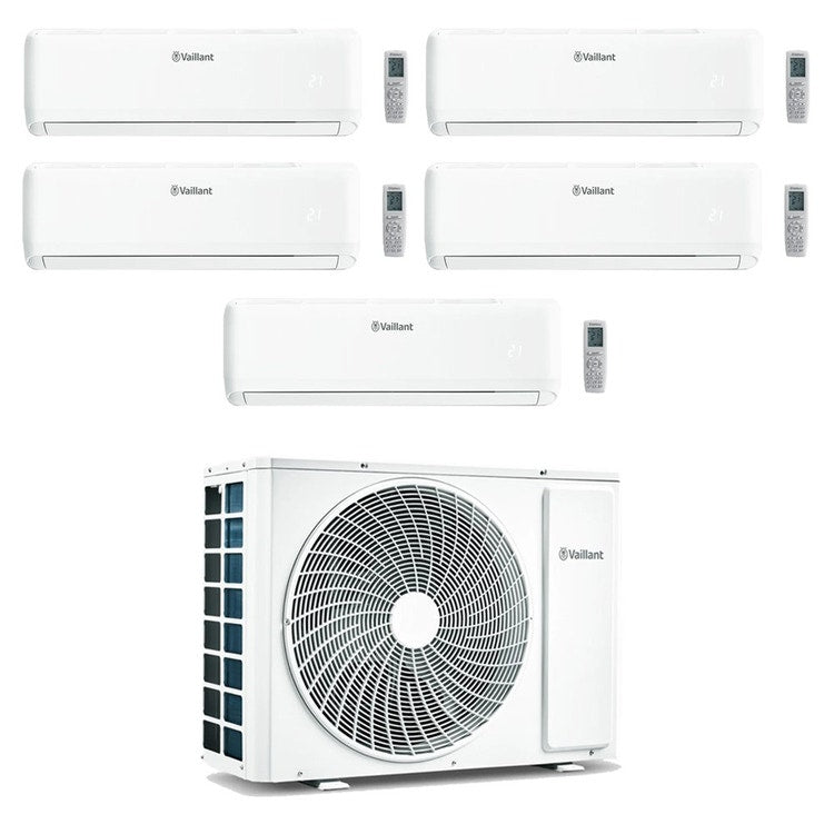 Vaillant 5-fach-Split-Klimagerät climaVAIR pro, Wandgerät, Inverter, WLAN, Weiß – Außengerät R32 12,1 kW, Innengeräte 9000+9000+9000+9000+9000 BTU VAM 1-120 A5NO+VAIB 1-0[25|25|25|25|25] WNI