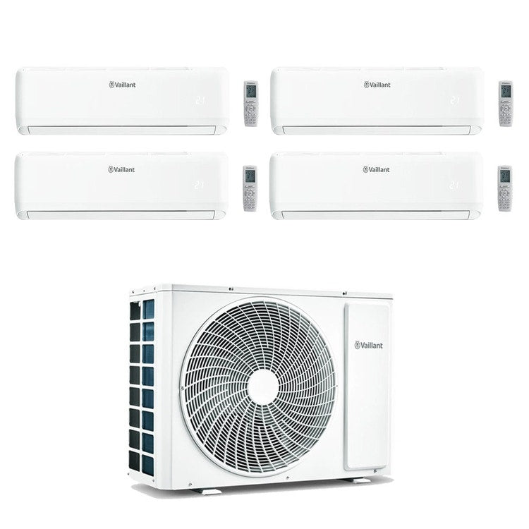 Vaillant 4-fach-Split-Klimagerät climaVAIR pro, Wandgerät, Inverter, WLAN, Weiß – Außengerät R32 12,1 kW, Innengeräte 9000+9000+9000+18000 BTU VAM 1-120 A5NO+VAIB 1-0[25|25|25|50] WNI