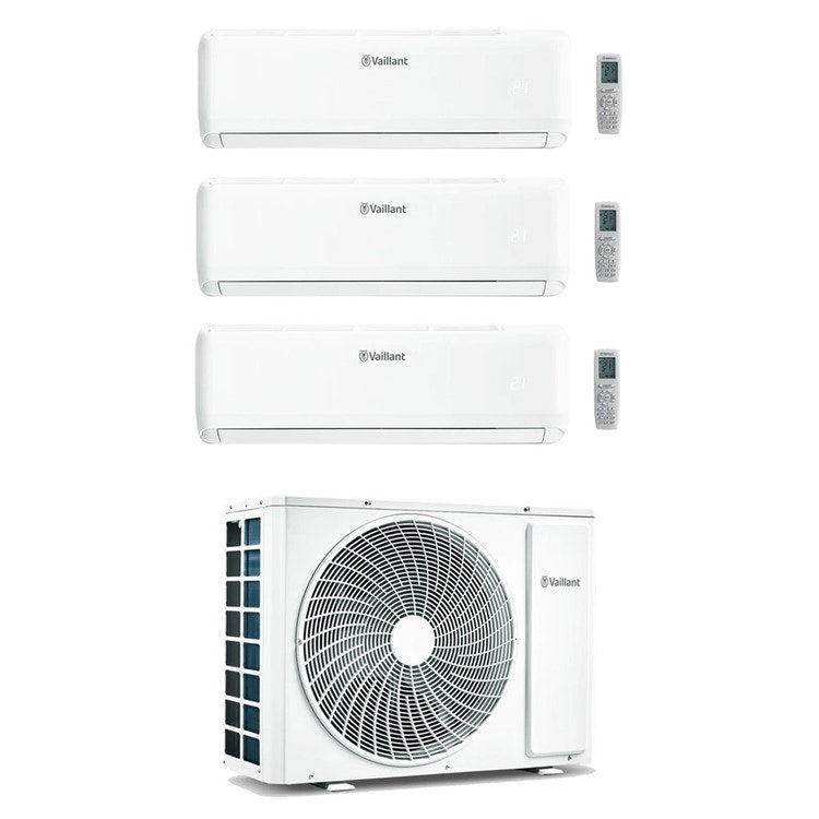 Vaillant 3-fach-Split-Klimagerät climaVAIR pro, Wandgerät, Inverter, WLAN, Weiß – Außengerät R32 12,1 kW, Innengeräte 7000+9000+18000 BTU VAM 1-120 A5NO+VAIB 1-0[20|25|50] WNI