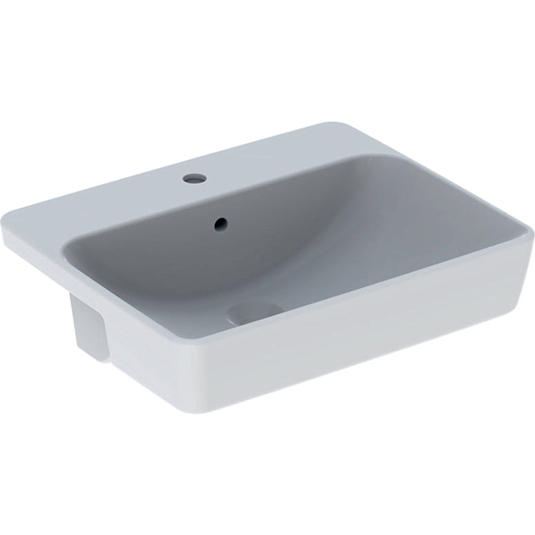 Geberit Halb eingebautes quadratisches Waschbecken L. 55 cm, mit Loch für Armaturen, Weiß, glänzende Oberfläche VARIFORM 500.681.01.1