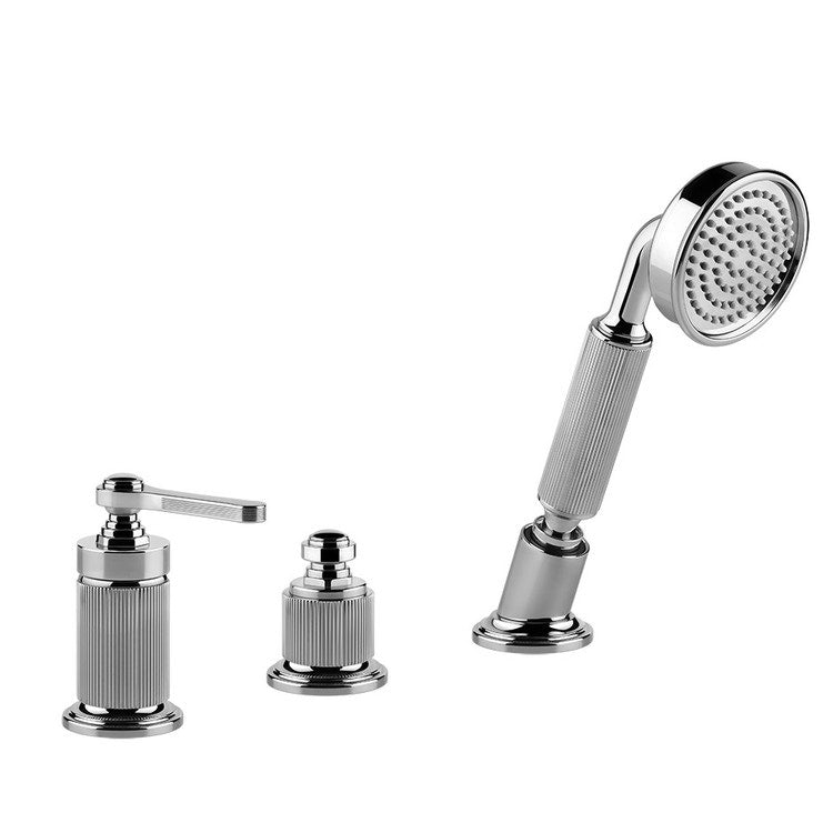 Gessi Badewannengruppe Rand 3 Löcher, mit Umsteller, Schlauch 150 cm und kalkresistente Handbrause, Wasserzufuhr zur Badewanne, Chromoberfläche VENTI20 65043#031