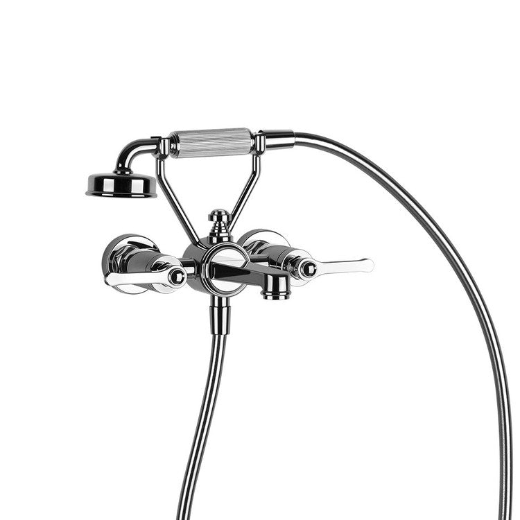 Gessi Wand-Badewannengruppe mit Umschalter Bad/Dusche, 150 cm Flexschlauch und kalkresistente Handbrause mit festem Rücklaufverschraubung, Chrom-Finish VENTI20 65113#031
