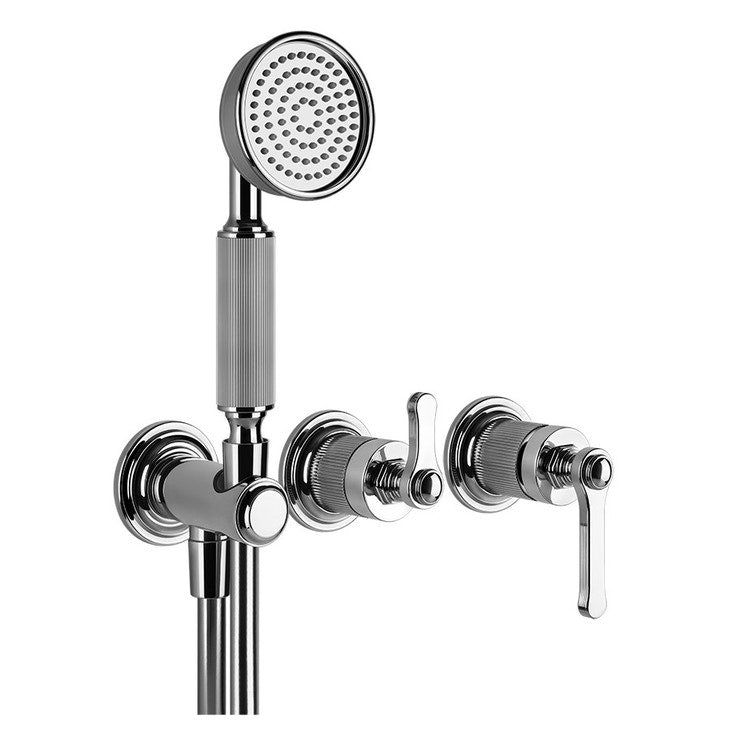 Gessi Wand-Duschmischer, 2 Wege, mit Umschalter, Wasseranschluss, Duschhalter und Handbrause, ohne Einbaukörper, Chrom-Finish VENTI20 65036#031