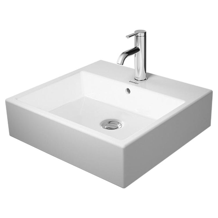 Duravit Aufsatzwaschbecken 50 cm, Einloch, mit Ausgleich, mit Überlauf, mit Hahnlochbank, rückseitig emailliert, Weiß VERO AIR 2352500000