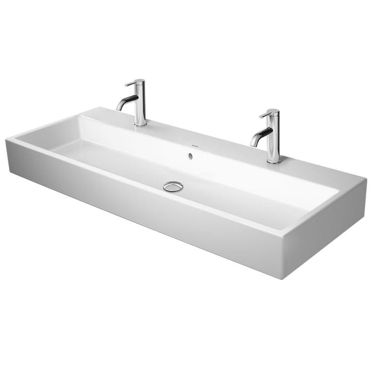 Duravit Waschbecken Konsole 120 cm, Einzelbohrung für Doppelwinkel, mit Überlauf, mit Rand für Armatur, untere Seite emailliert, Weiß VERO AIR 2350120024