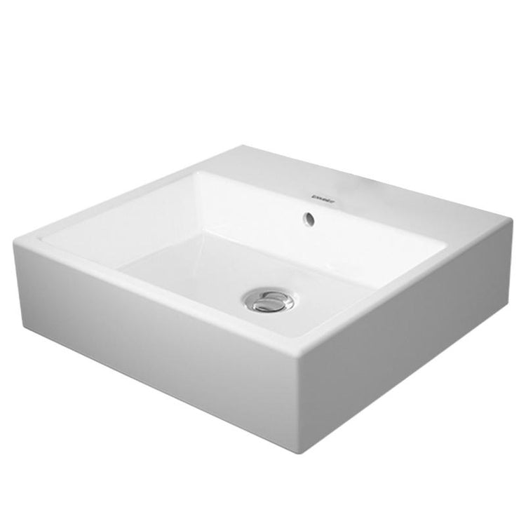 Duravit Konsolenwaschbecken 50 cm, ohne Loch für Armaturen, mit Überlauf, mit Armaturenrand, untere Seite emailliert, Weiß VERO AIR 2350500060