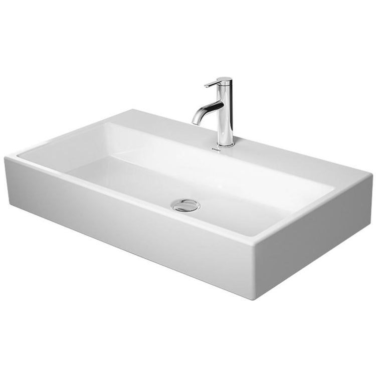Duravit Waschbecken Konsole 80 cm, Einloch, ohne Überlauf, mit Hahnlochbank, Unterseite emailliert, Weiß VERO AIR 2350800041