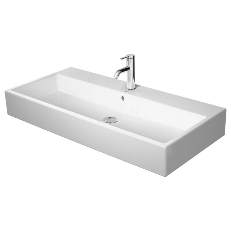 Duravit Waschtisch, gerade, 100 cm, Einloch, mit Überlauf, mit Hahnlochbank, Weiß VERO AIR 2350100027