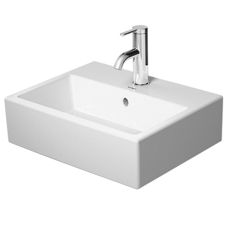 Duravit Waschbecken, rechteckig, 45 cm, Einloch, mit Überlauf, mit Hahnlochbank, Weiß VERO AIR 0724450027