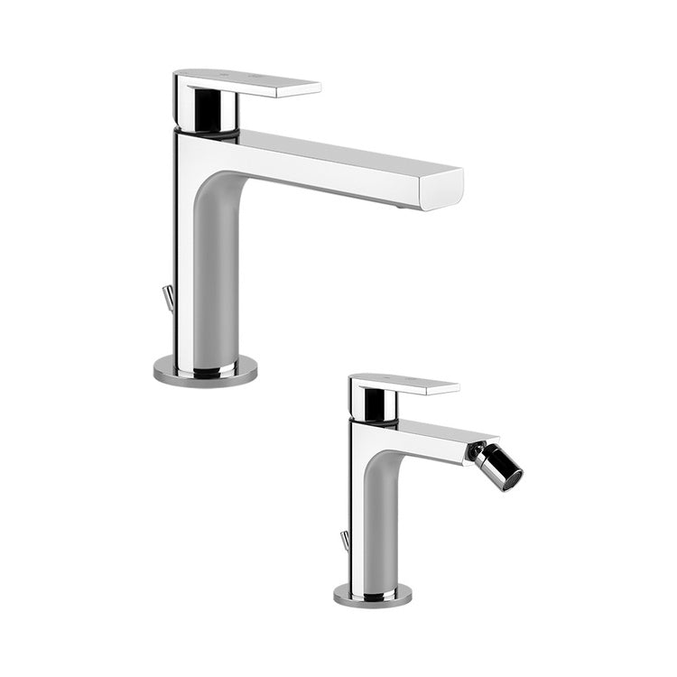 Gessi Set Armaturen mit Waschtischmischer H. 15 cm mit Ablauf und Bidetmischer mit Ablauf, Chromoberfläche MANZONI SETVIAM002