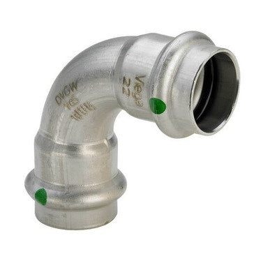 Viega Bogen 90° Ø 28, aus glänzendem Edelstahl mit SC-Contur (Wasser) SANPRESS INOX 435660