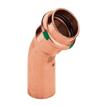 Viega 45° Bogen Ø 35, mit Außengewinde, glänzendes Kupfer mit SC-Contur (Wasser) PROFIPRESS 292539