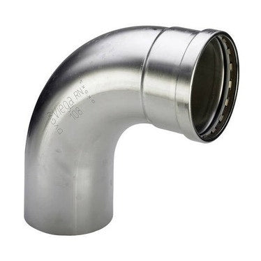Viega 90° Bogen Ø 89, mit Außengewinde, aus glänzendem Edelstahl mit SC-Contur (Wasser) SANPRESS INOX XL 482633