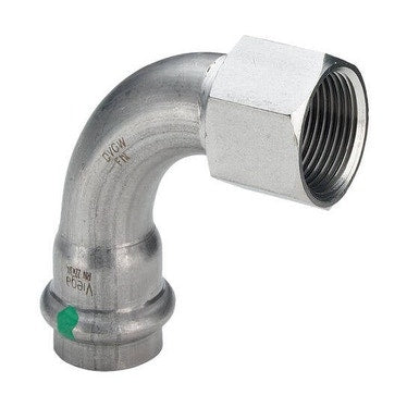 Viega 90°-Bogen Ø 28 x 1", mit Innengewinde Rp, aus Edelstahl mit SC-Contur (Wasser) SANPRESS INOX 437121
