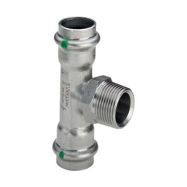 Viega T-Stück Ø 42 x 3/4", mit Außengewinde, aus Edelstahl mit SC-Contur (Wasser) SANPRESS INOX 446017