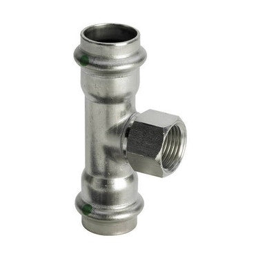 Viega T-Stück Ø 15 x 1/2", mit Innengewinde, aus glänzendem Edelstahl mit SC-Contur (Wasser) SANPRESS INOX 437145