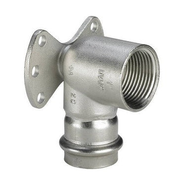 Viega 90°-Bogen mit Spülrand Ø 18 x 1/2", aus Edelstahl mit SC-Contur (Wasser) SANPRESS INOX 437251