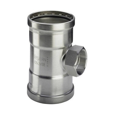 Viega T-Stück Ø 108 x 2, mit Innengewinde, aus Edelstahl mit SC-Contur (Wasser) SANPRESS INOX XL 482916