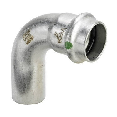 Viega 90°-Bogen Ø 18, mit Außengewinde, aus Edelstahl mit SC-Contur (Wasser) SANPRESS INOX 435714