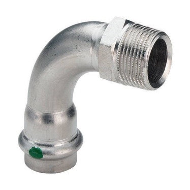 Viega 90°-Bogen Ø 54 x 2, mit Außengewinde R, aus Edelstahl mit SC-Contur (Wasser) SANPRESS INOX 436964